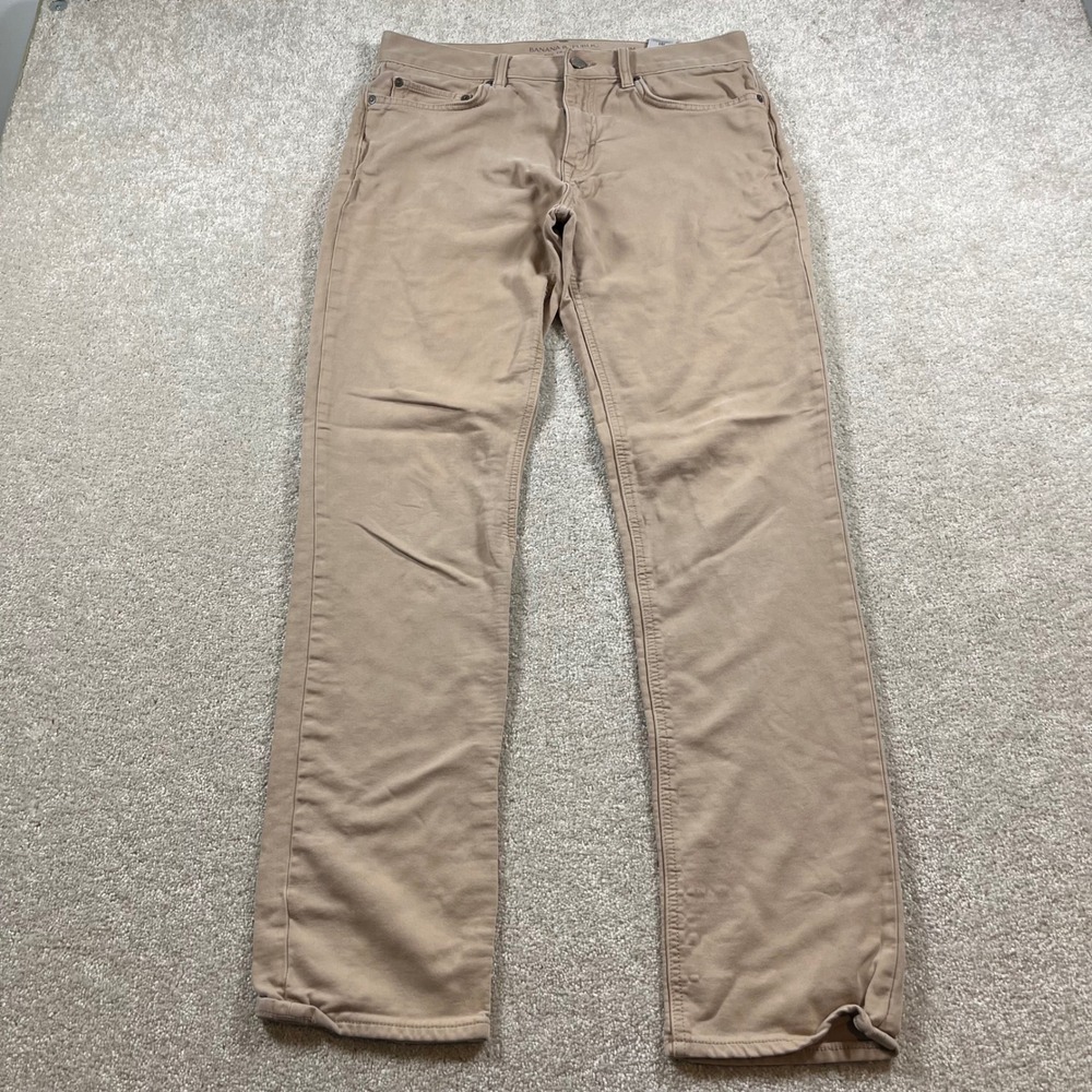 Banana Republic Traveler Pants Mens 32x34 Tan Slim Fit Stretch Chino 5-Pocket
